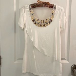 Jersey top with beaded collar neckline
